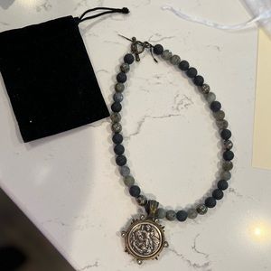 French Kande Smokey quartz stones and French medallion necklace